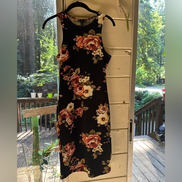 Iris-Floral Halter Bodycon Midi Dress-Size Large-Stretch - Picture 5 of 10